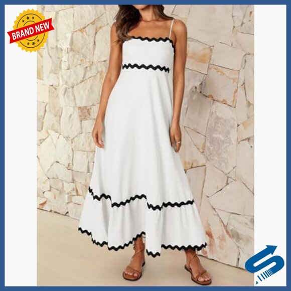 Women's Summer Spaghetti Strap Backless Smocked Midi Sundress - Picture 2 of 7